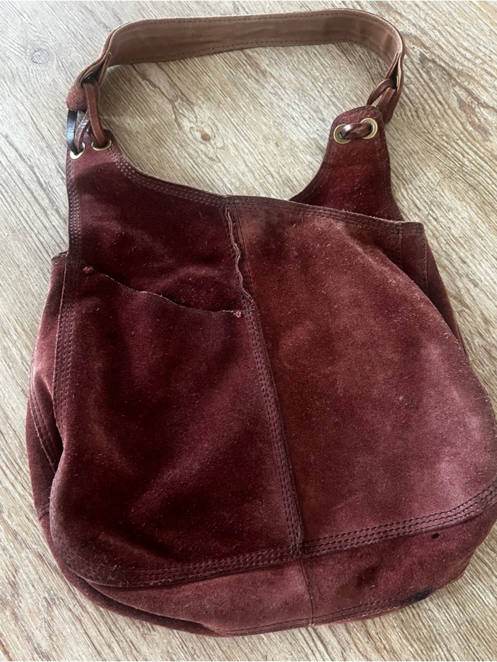 Lucky Brand Suede Hobo Bag in Burgundy